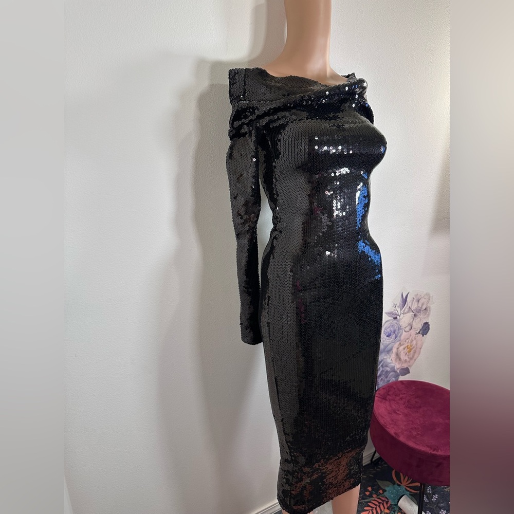 NEW Alexandre Vauthier Couture Edit Dress in Black shiny sequins off shoulder